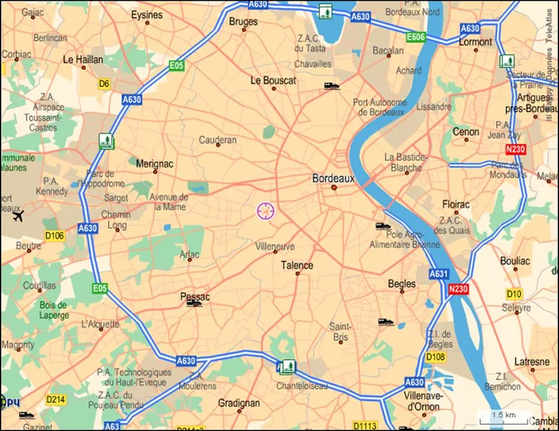 Plan d'accès routier à Bordeaux, rocade et sorties